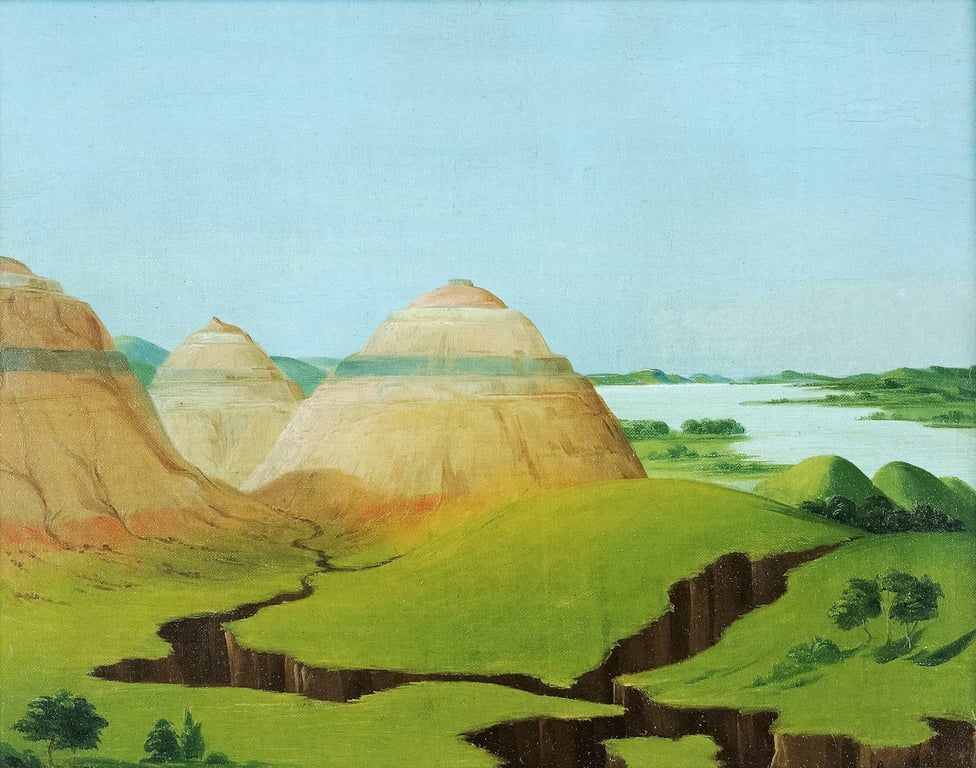 Heuvels met een rivier in de verte
