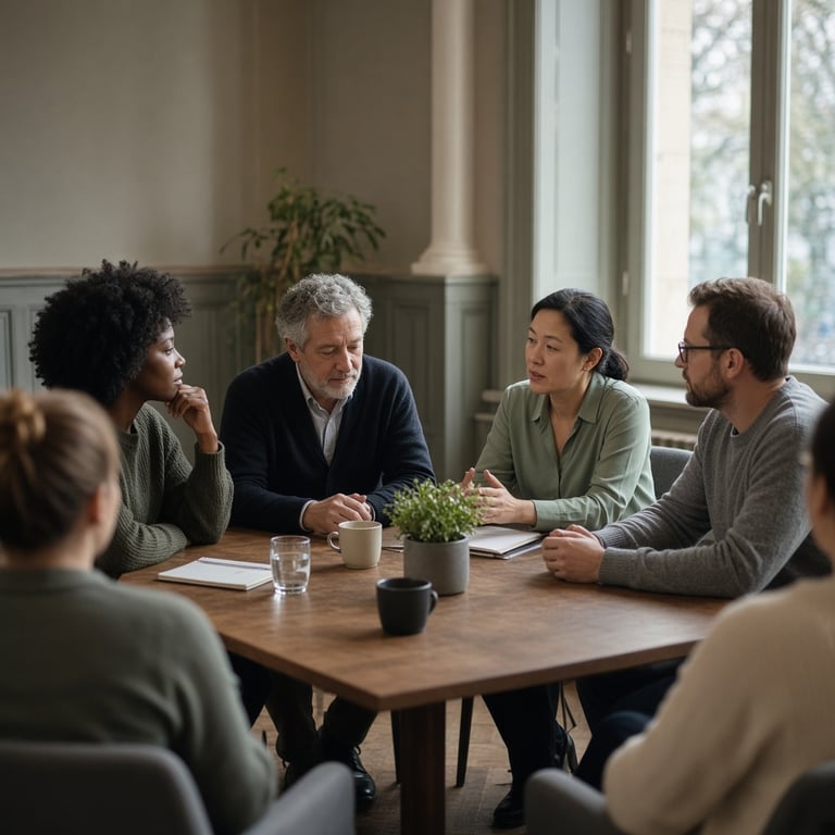 Professionals in gesprek tijdens een inhoudelijke bijeenkomst