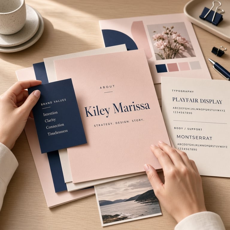 A creative moodboard with typography samples and pastel details