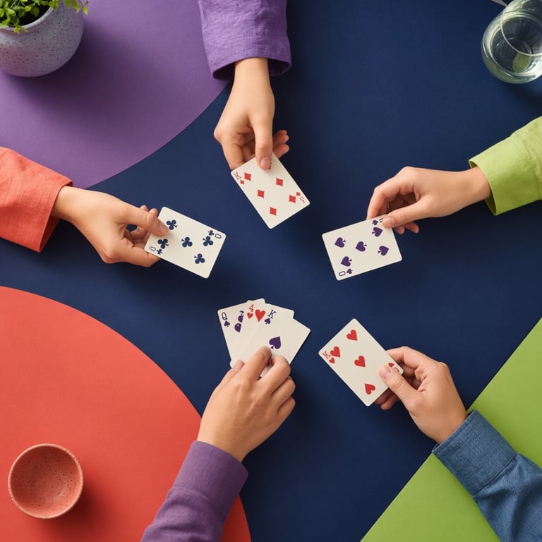 Een groep spelers speelt Ezelen met kaarten aan een lichte tafel
