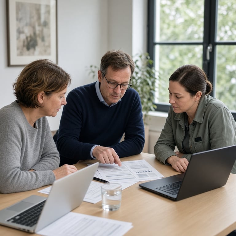 Professionals uit zorg en gemeente bespreken zorgvuldig een dossier in een overleg