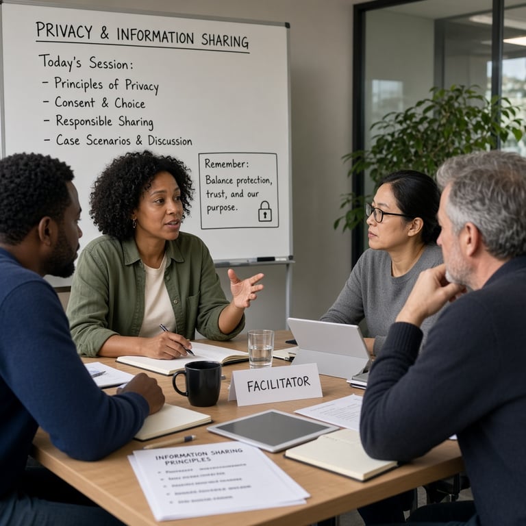 Professionals tijdens een werksessie over privacy en gegevensdeling