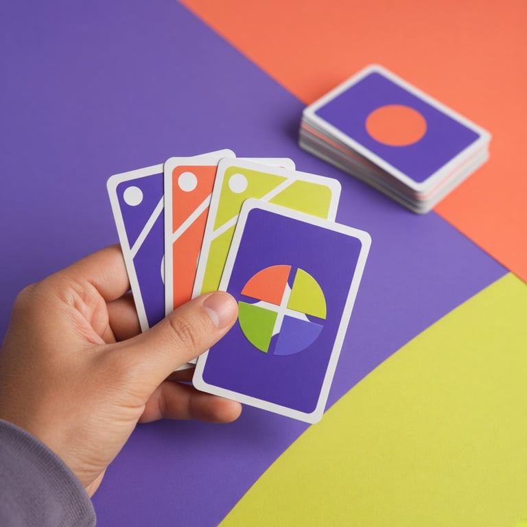 Spelers kiezen een kleurwisselkaart terwijl naast de stapel drie handkaarten klaar liggen