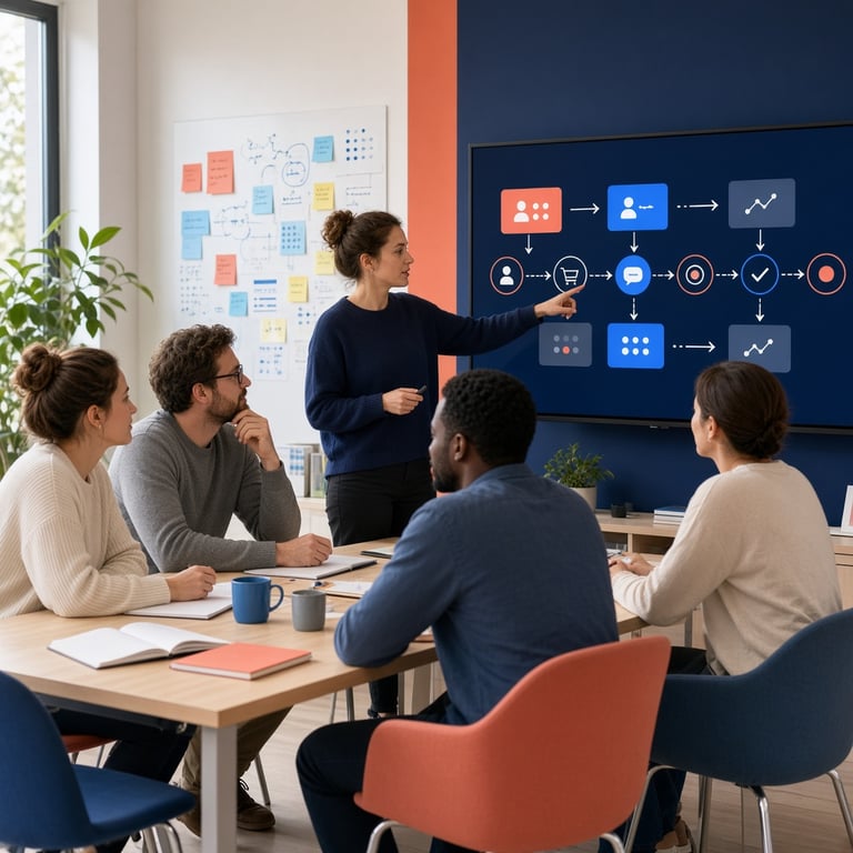 Marketingteam bespreekt doelgroep en klantreis rond een digitale strategie