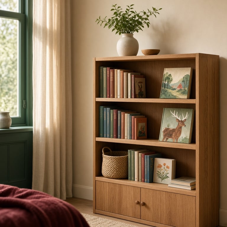 Montessori boekenrekken aan de muur voor een veilige en rustige kinderhoek
