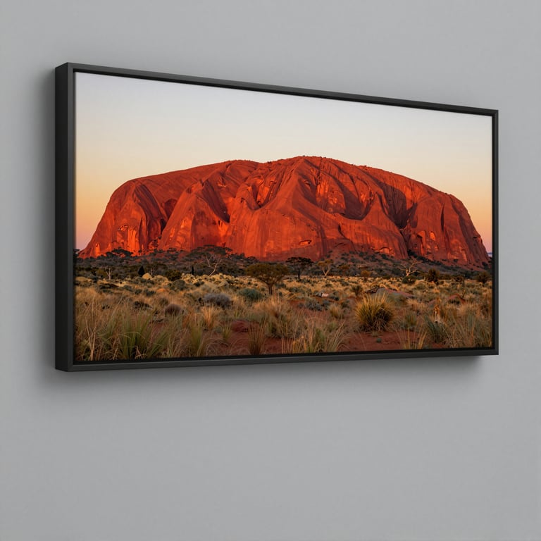 Captivating Uluru Landscape Canvas Art in Elegant Black Frame Design