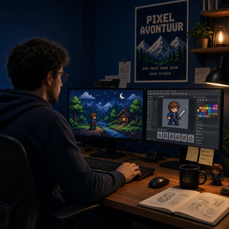 Pixel art op schermen in een indie gamestudio