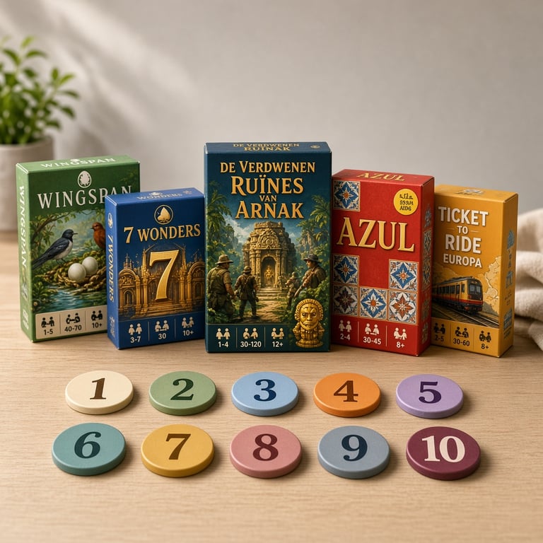 Bordspeldozen en scorefiches voor een toplijst