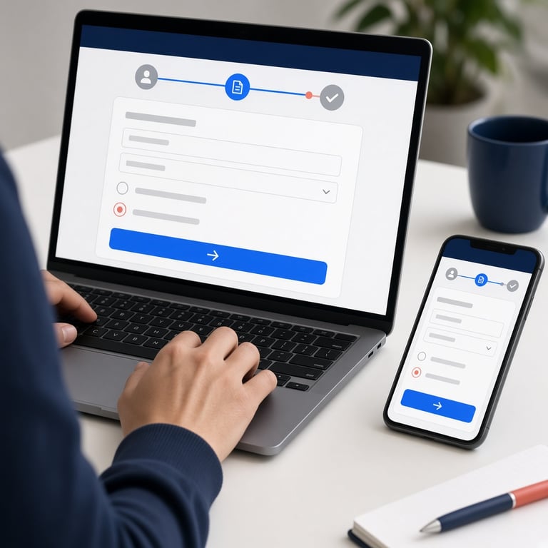 Een ontwerper test een digitaal formulier op laptop en smartphone