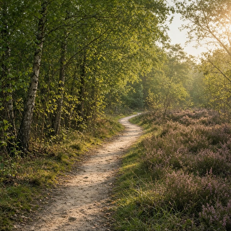 Het groene landschap van de Veluwe met een wandelpad bij Apeldoorn