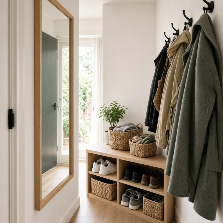 Een lichte Nederlandse woonkamer met aangepaste IKEA-kasten, planten en persoonlijke accessoires