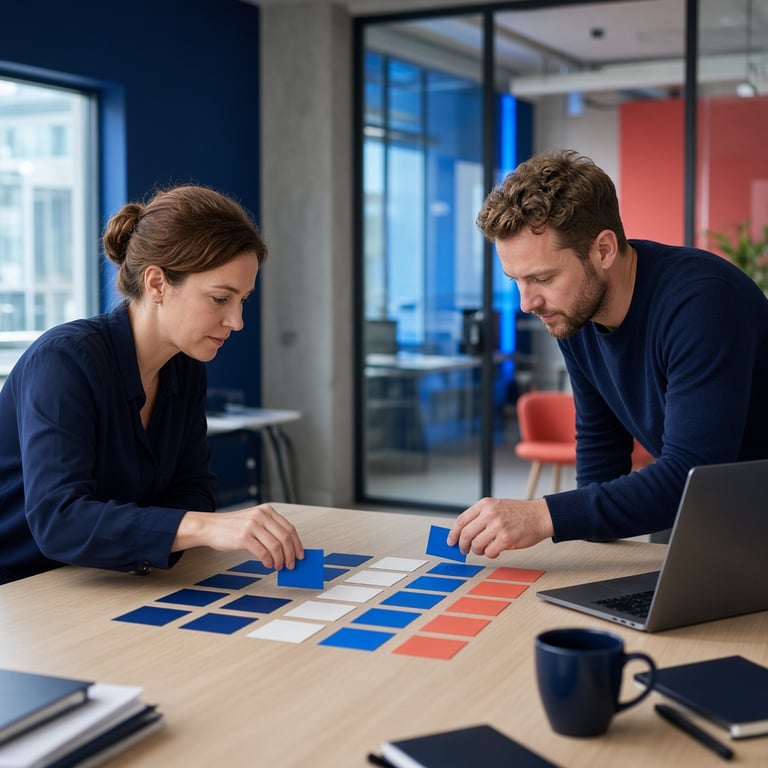 Strategiesessie met klantreis, content en conversiedoelen op een digitaal whiteboard