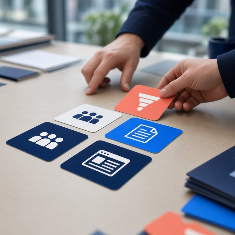 Strategisch digital marketingteam dat klantdata, content en conversie op een groot scherm verbindt