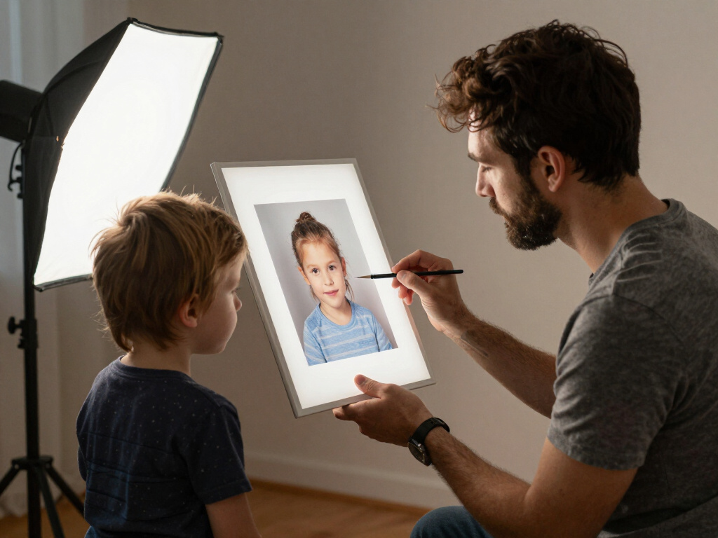 Fotokunstlicht-gebruiker die familie foto's maakt