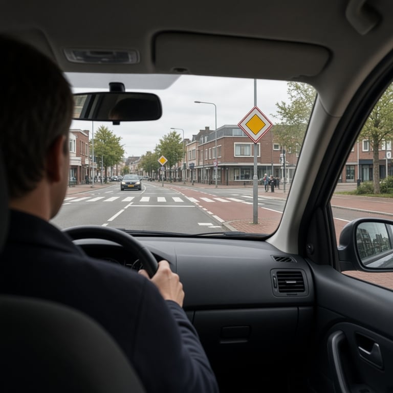 Jongere bestuurder oefent verkeerssituaties voor rijbewijs B op een laptop