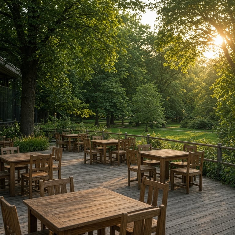 Buitenlocatie bij Apeldoorn met terras, bomen en ruimte voor een zakelijke bijeenkomst