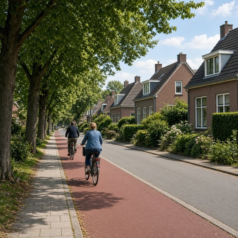 Groene stadslaan met fietsers en historische bebouwing in Apeldoorn