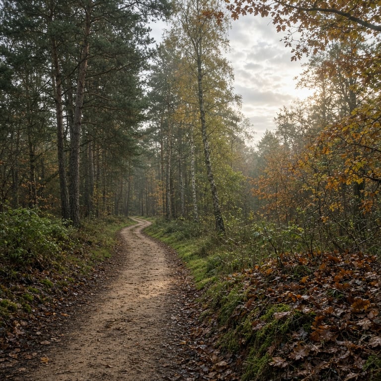Wandelpad met herfstbladeren in het groen rond Apeldoorn