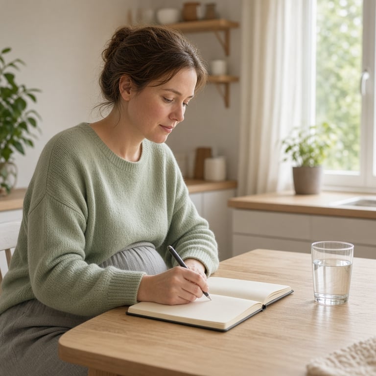 Gravid kvinne som noterer spørsmål før svangerskapskontroll