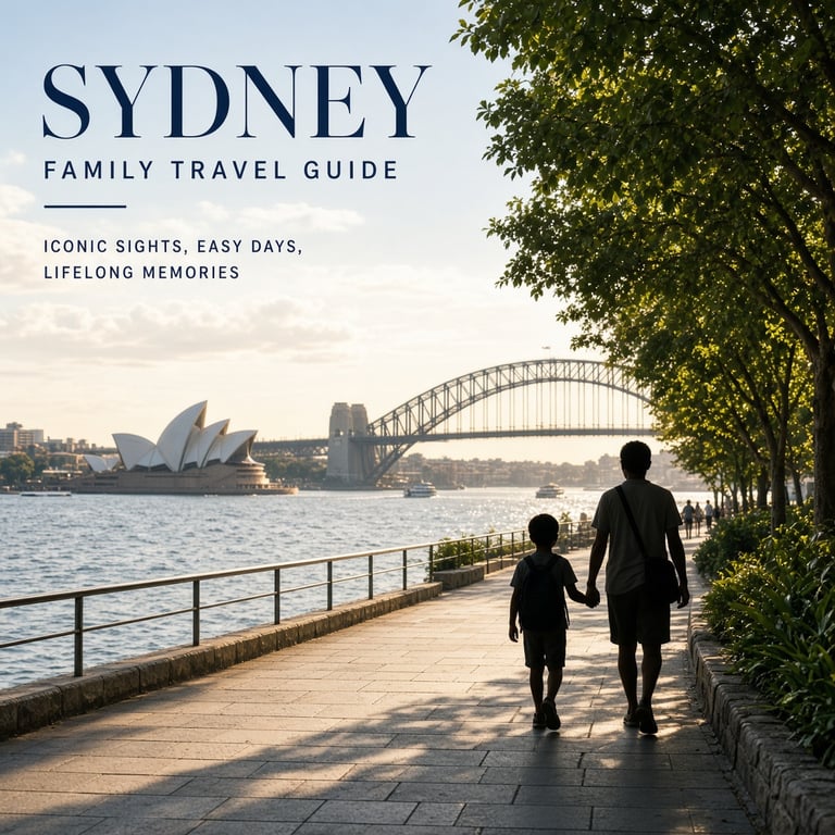 Family walking beside Sydney Harbour