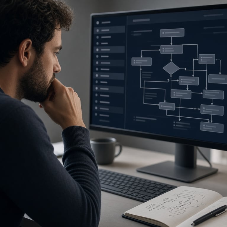 Developer reviewing a Joomla plugin manifest and event flow on a dark blue documentation workspace