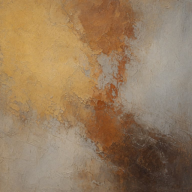 Detail van gelaagde schilderkunst met oker, sienna en umber in zacht licht
