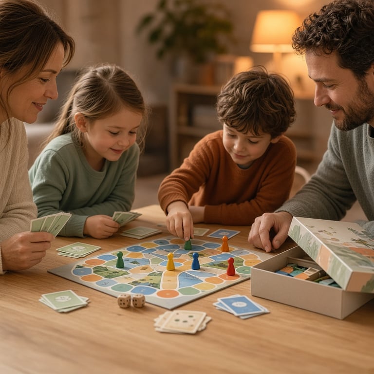 Een sfeervolle spelavond met verschillende bordspellen, kaarten en speelstukken op tafel