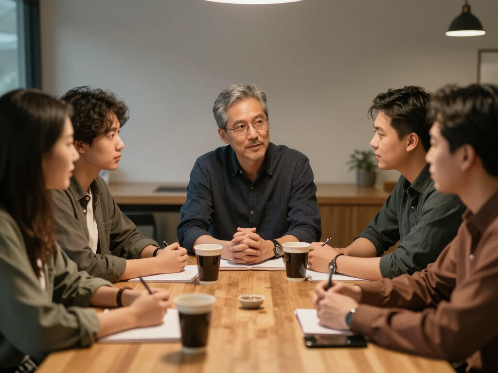 People engaging in a conversation around a table