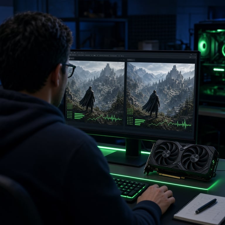 PC graphics settings screen representing frame generation testing on an Ampere GPU