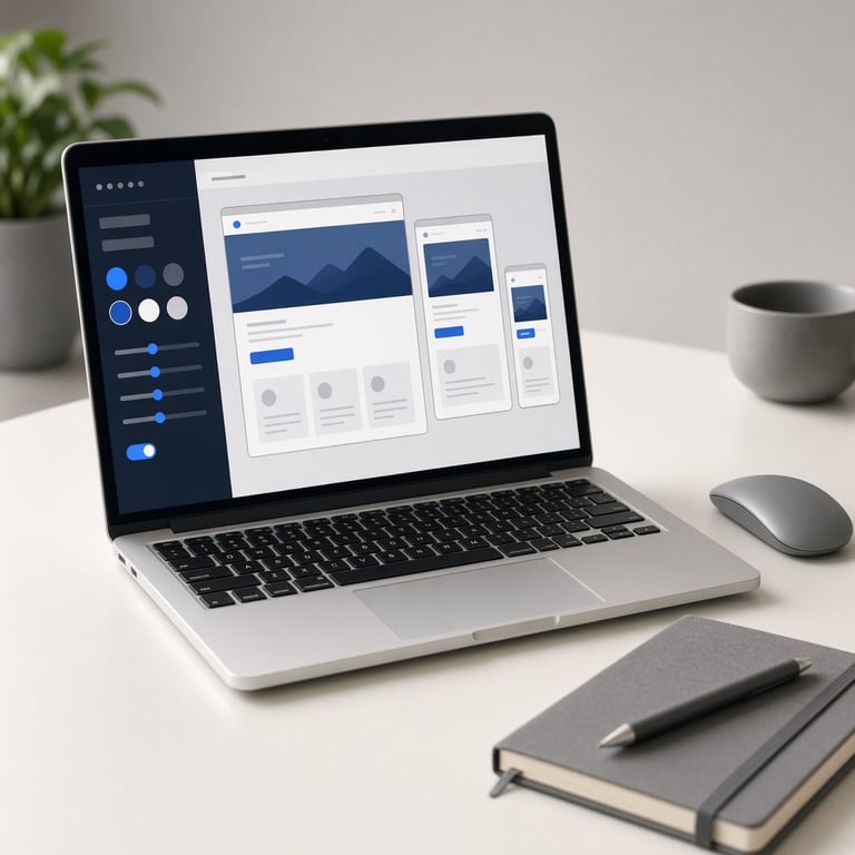 A Joomla template customization screen with a blue and navy documentation site preview