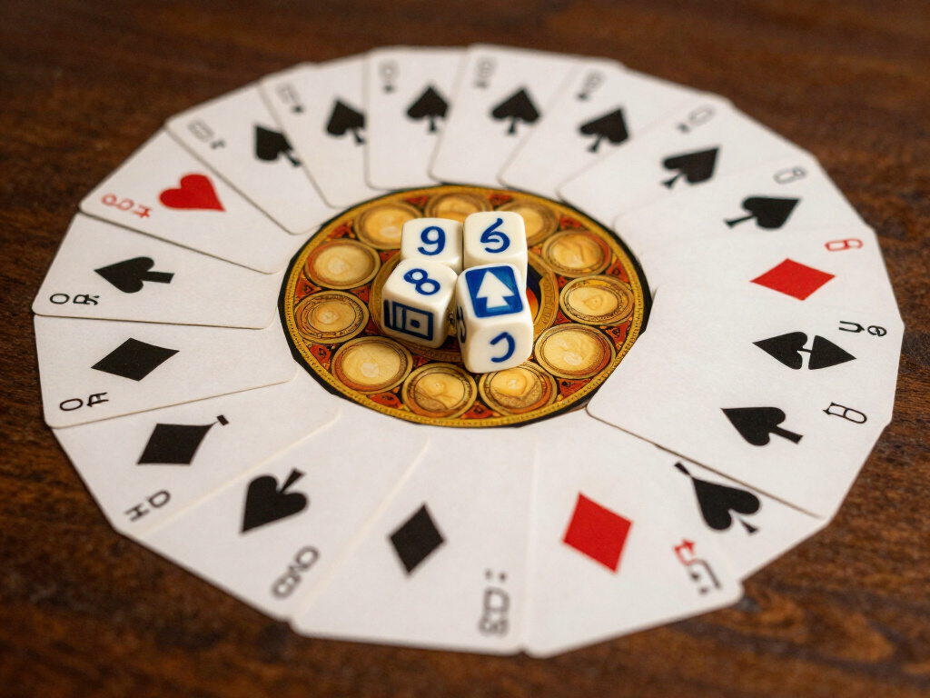 Bordspel met spelkaarten en dobbelstenen