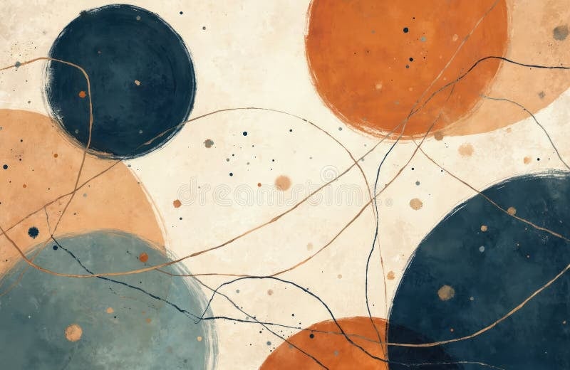 Abstract schilderij in marine, terracotta en gedempt groen