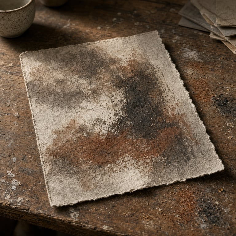Werk op papier op een houten atelierwerktafel
