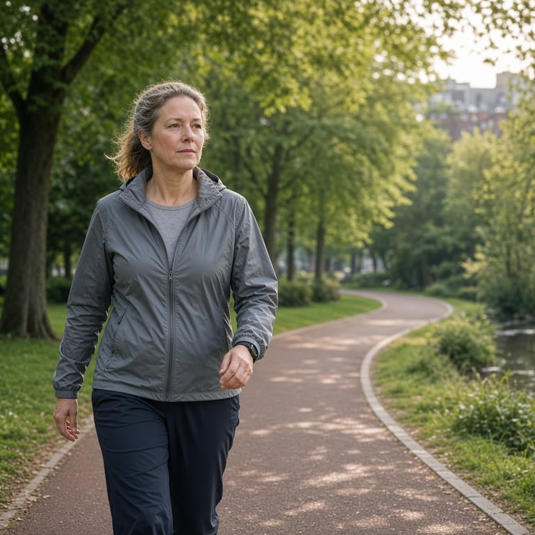 Volwassene wandelt in een groen stadspark op een Nederlands fietspad
