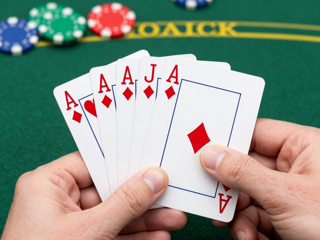Blackjack kaarten met een hand van twee kaarten en een dealer kaart