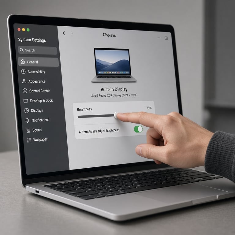 Hands working beside a Mac laptop