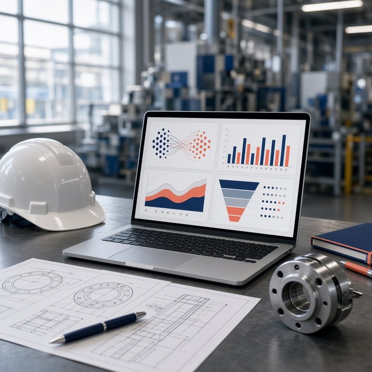 Dashboard met zoekvragen, contentprestaties en industriële leadopvolging naast technische documentatie