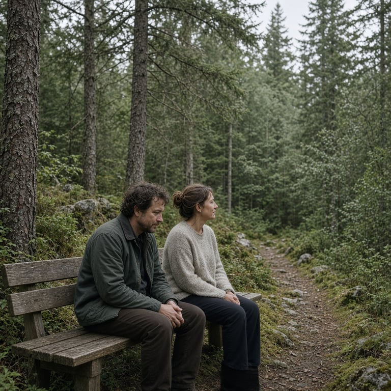 To personer som tar en rolig pause sammen på en benk i naturen