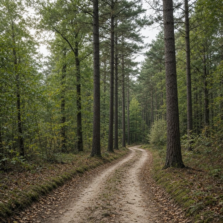 Een rustig bospad bij Apeldoorn als overgang van de stad naar de Veluwe