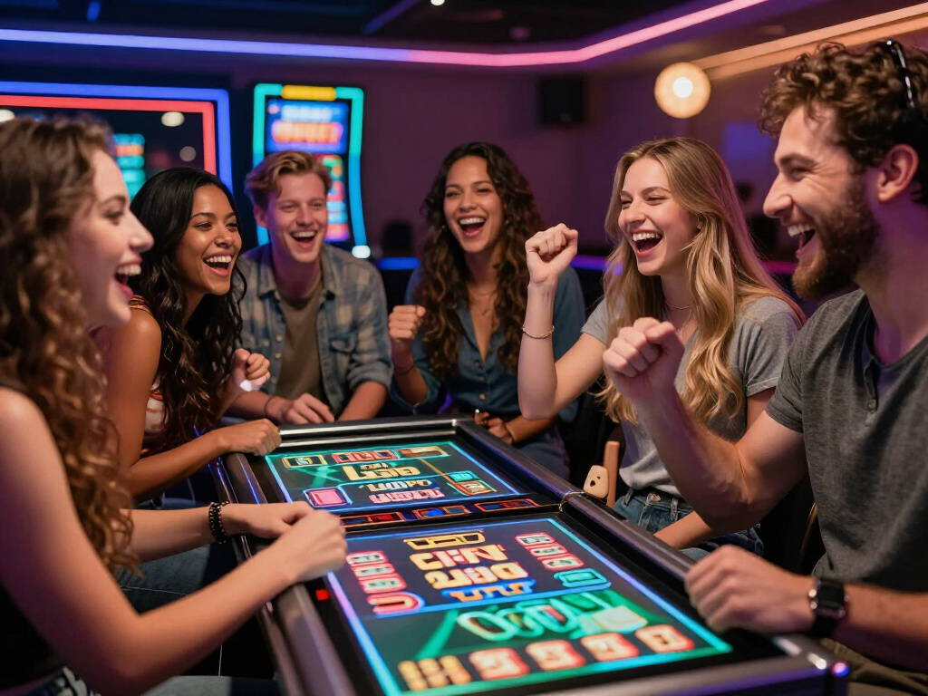 A group of happy players enjoying a pokies night out