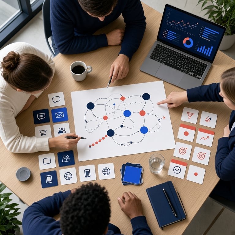 Team werkt samen aan een digitale klantreis en marketingstrategie