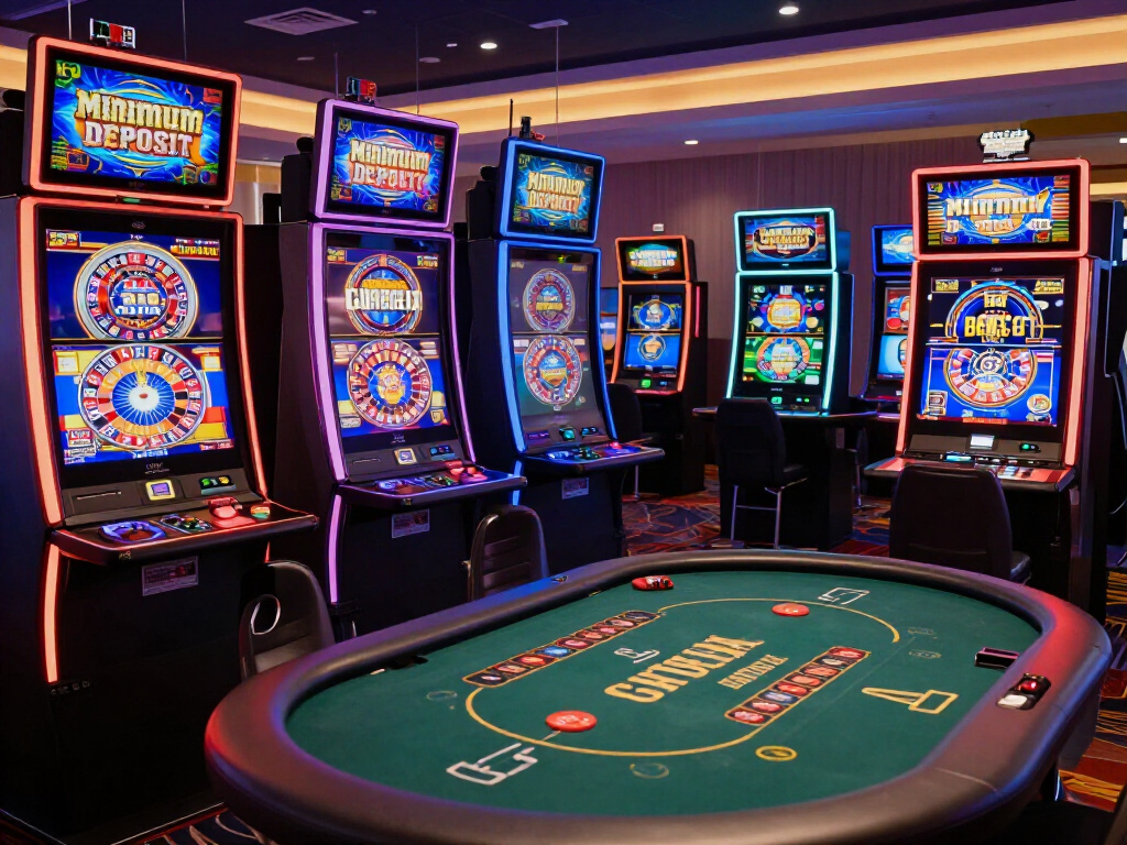 A variety of slot machines and casino tables at 10 Minimum Deposit Casino Australia