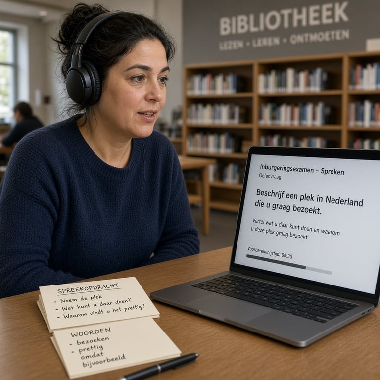 Student oefent thuis op een laptop met een Nederlandse oefentoets