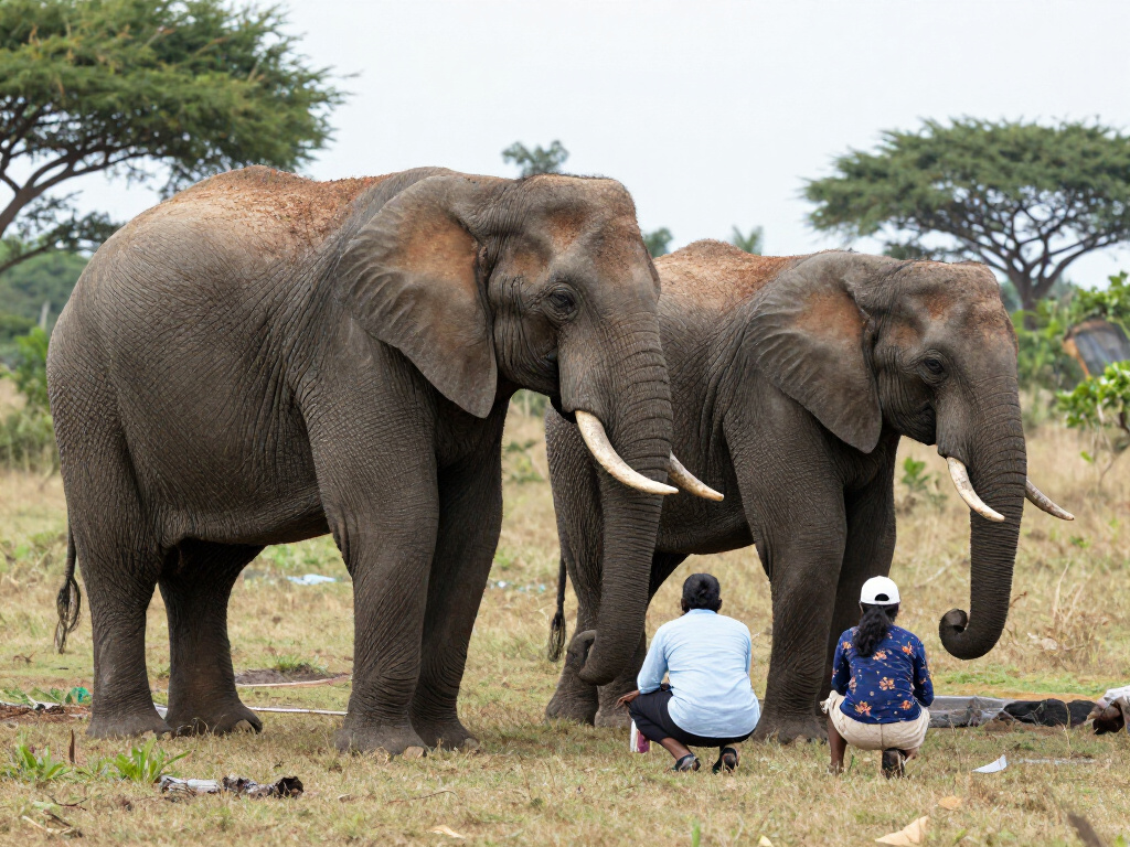 Elefanti e persone che lavorano insieme per la conservazione