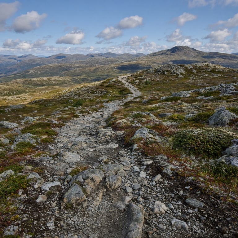 Blåmerket fjellsti fra Tempelseter mot Tempelnatten med utsikt over høyfjellet