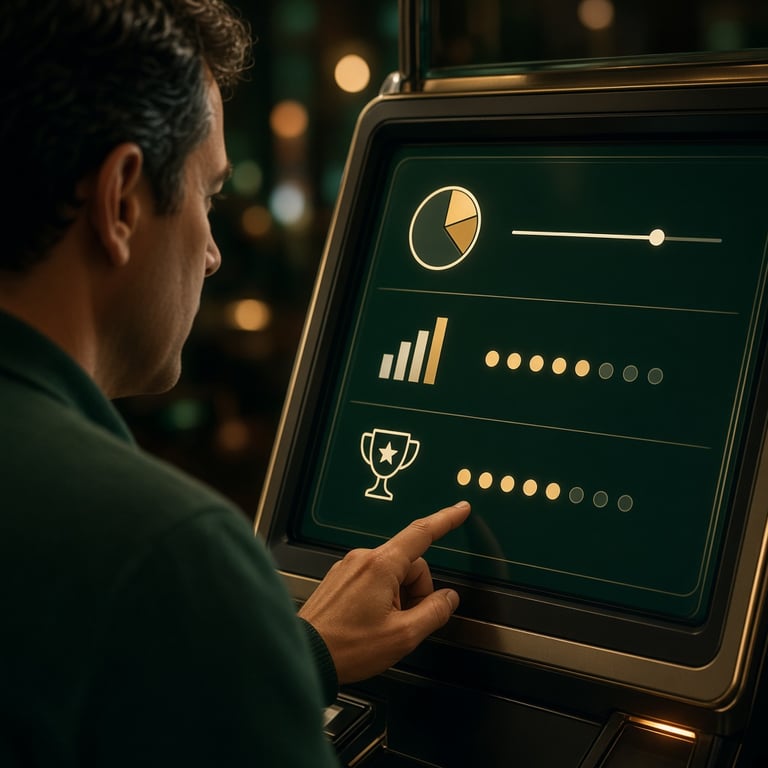 A player comparing RTP and volatility details on an online pokie game screen