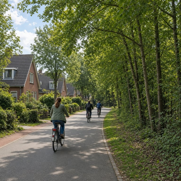 Groene stadsrand met fietspad en bebouwing in Apeldoorn