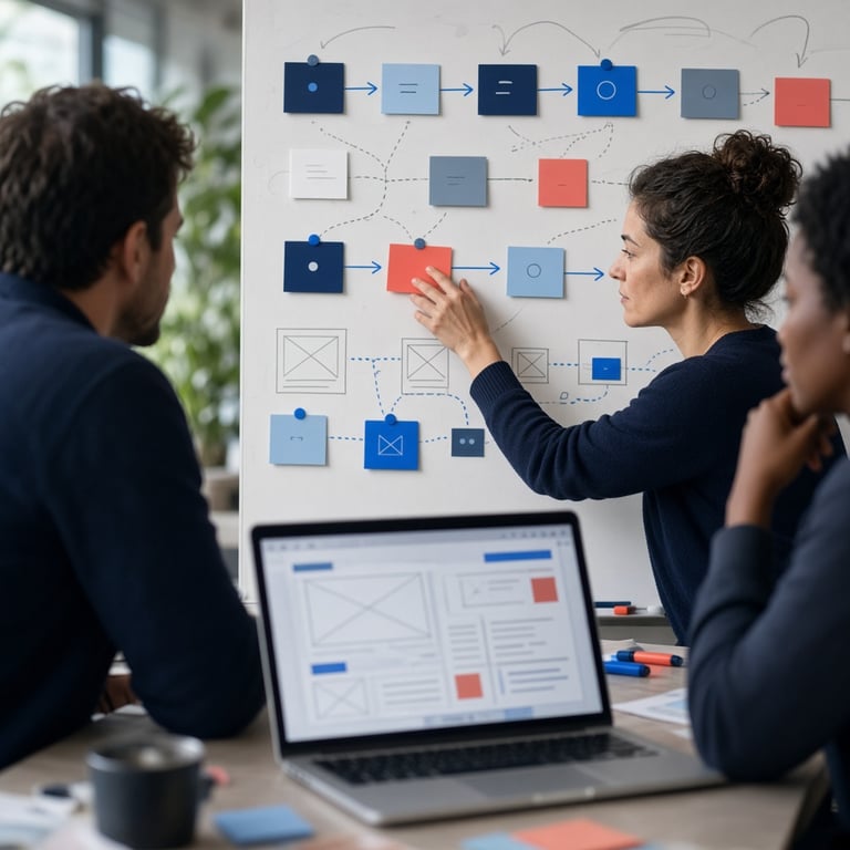 Strategisch overleg waarin een marketingteam de digitale klantreis op een groot scherm uitwerkt