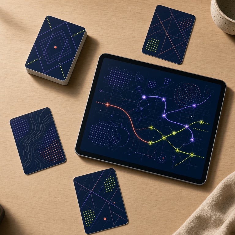 Digitale kaarten met verborgen symbolen en een helder tactisch lijnenpatroon