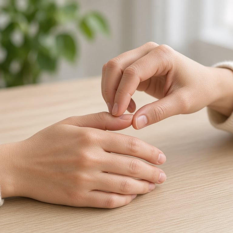 Rustige handoefening voor de beweeglijkheid van een vinger bij triggerfinger